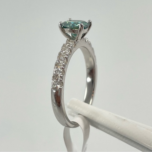 1ct‎ Certified Blue Green Moissanite Round Cut Sterling Silver Engagement Ring - Picture 4 of 10